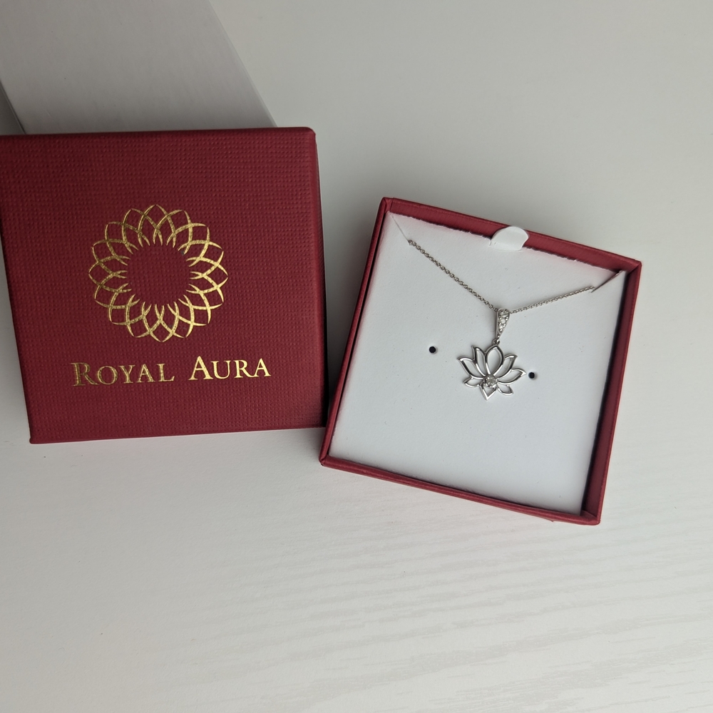 Sterling Silver Diamond Lotus Pendant Necklace - NWT - Picture 5 of 8